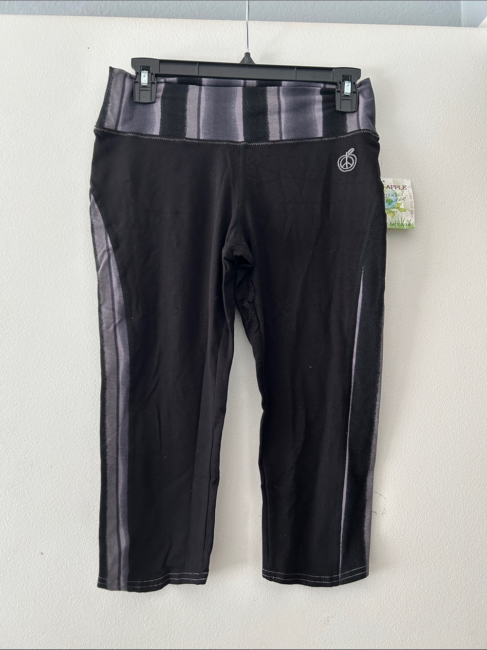 Green Apple Black Capri Leggings with Gray Side Panels